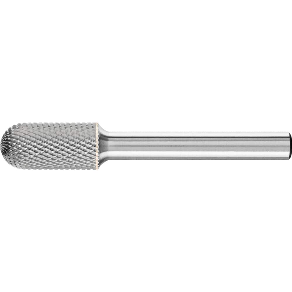 PFERD - SC-3, 3/8" Cut Diam, 1/4" Shank Diam, Carbide Diamond Pattern Cylinder with Radius End Burr - Exact Tooling