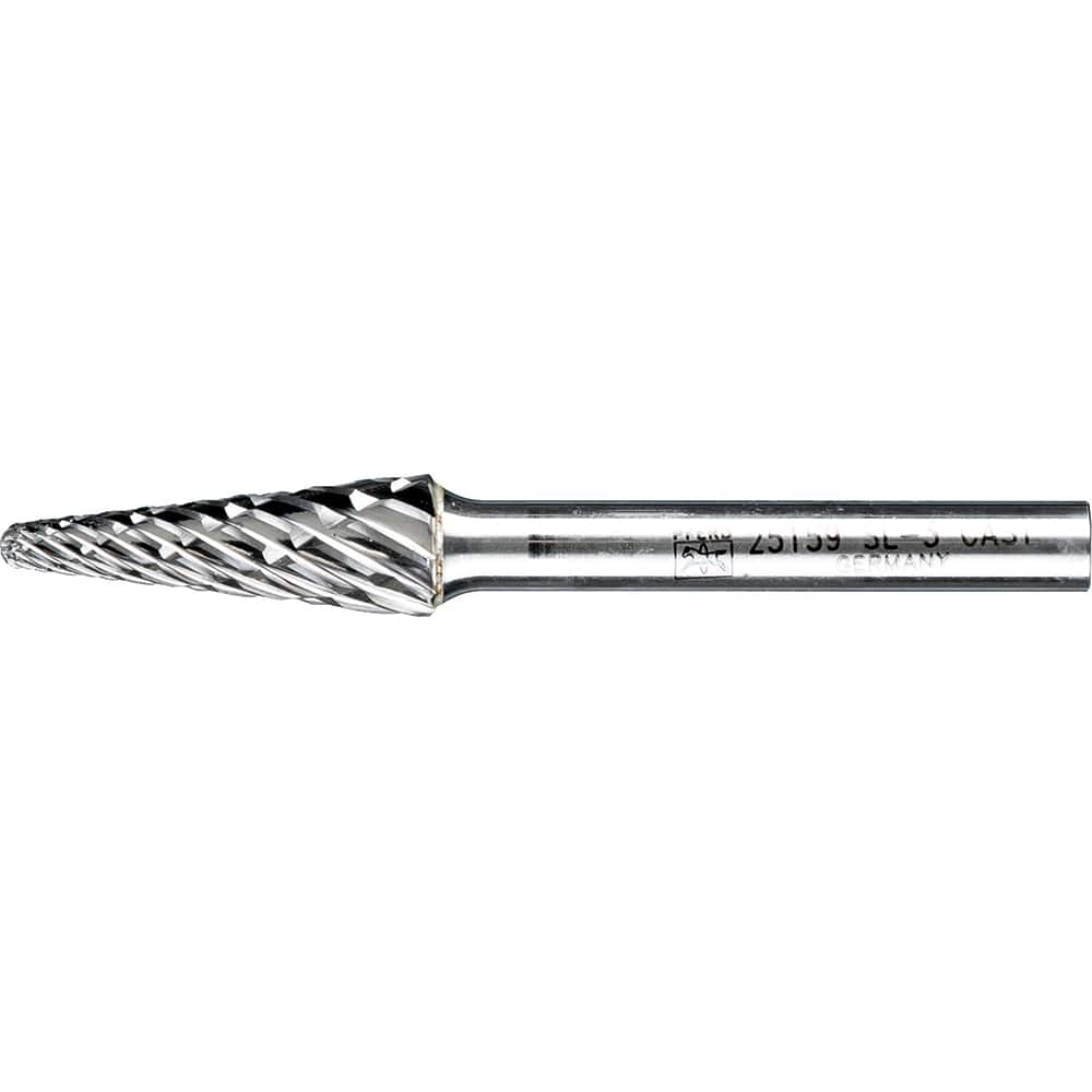 PFERD - SL-3, 3/8" Cut Diam, 1/4" Shank Diam, Carbide End Cut Taper with Radius End Burr - Exact Tooling