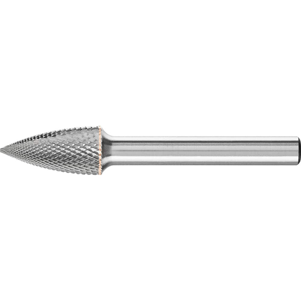 PFERD - SG-3, 3/8" Cut Diam, 1/4" Shank Diam, Carbide Diamond Pattern Tree with Pointed End Burr - Exact Tooling