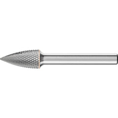 PFERD - SG-3, 3/8" Cut Diam, 1/4" Shank Diam, Carbide Diamond Pattern Tree with Pointed End Burr - Exact Tooling