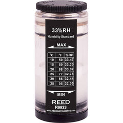 REED Instruments - Thermometer/Hygrometers & Barometers; Type: Humidity Calibration Standard ; Minimum Relative Humidity (%): 32 ; Maximum Relative Humidity (%): 33.47 ; Minimum Temperature (C): 10.00 ; Minimum Temperature (F): 50.000 ; Maximum Temperatu - Exact Tooling