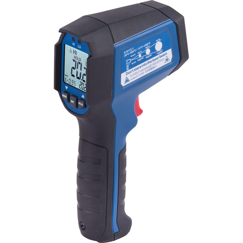 REED Instruments - Infrared Thermometers; Minimum Temperature (C): -35.00 ; Minimum Temperature (F): -31.000 ; Maximum Temperature (C): 650.00 ; Maximum Temperature (F): 1202.000 ; Distance to Spot Ratio: 12:1 ; Power Supply: (1) 9V Battery - Exact Tooling
