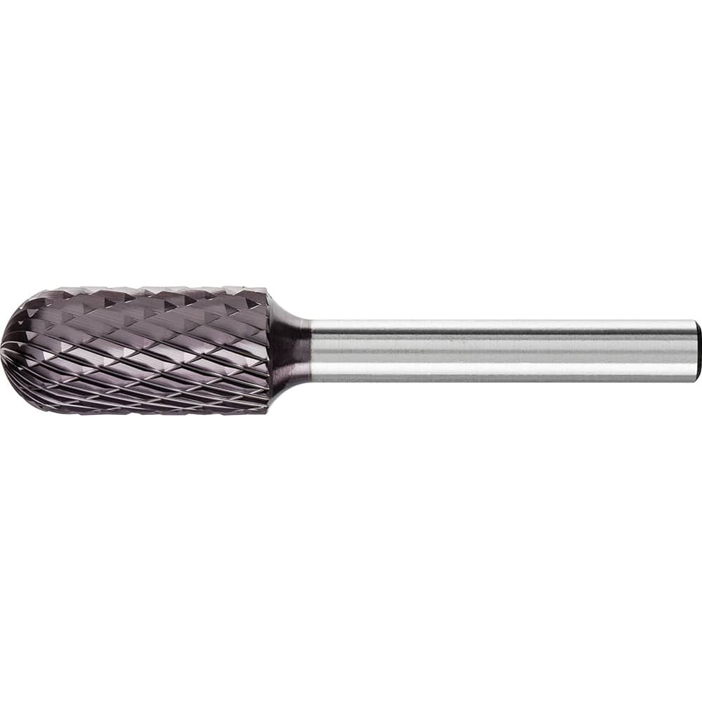 PFERD - SC-5L6, 1/2" Cut Diam, 1/4" Shank Diam, Carbide Double Cut Cylinder with Radius End Burr - Exact Tooling