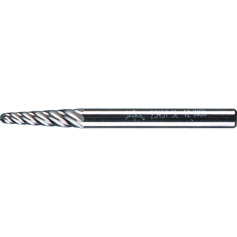 PFERD - SL-42, 1/8" Cut Diam, 1/8" Shank Diam, Carbide Inox Cut Taper with Radius End Burr - Exact Tooling