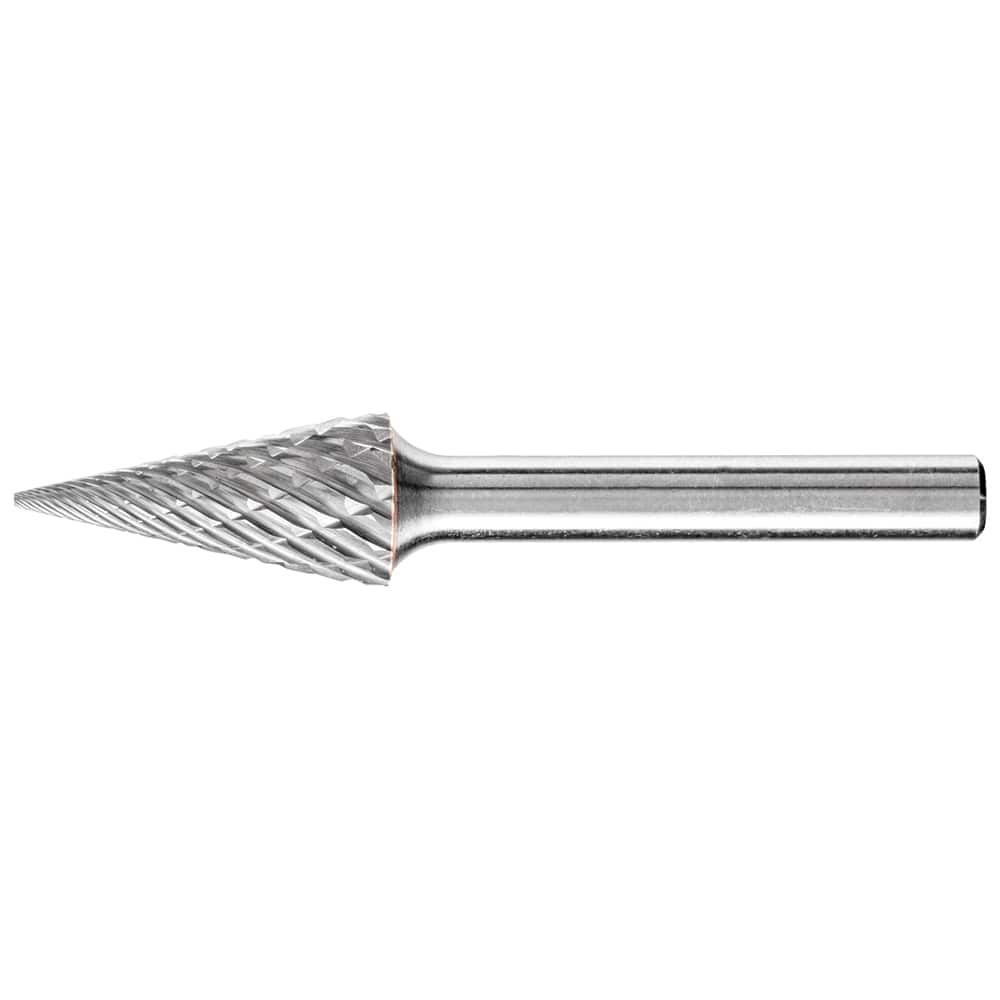 PFERD - SM-5, 1/2" Cut Diam, 1/4" Shank Diam, Carbide End Cut Diamond Pattern Cone Burr - Exact Tooling