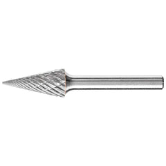 PFERD - SM-5, 1/2" Cut Diam, 1/4" Shank Diam, Carbide End Cut Diamond Pattern Cone Burr - Exact Tooling