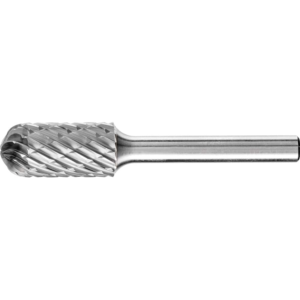 PFERD - SC-5, 1/2" Cut Diam, 1/4" Shank Diam, Carbide End Cut Diamond Pattern Cylinder with Radius End Burr - Exact Tooling
