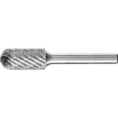 PFERD - SC-5, 1/2" Cut Diam, 1/4" Shank Diam, Carbide End Cut Diamond Pattern Cylinder with Radius End Burr - Exact Tooling