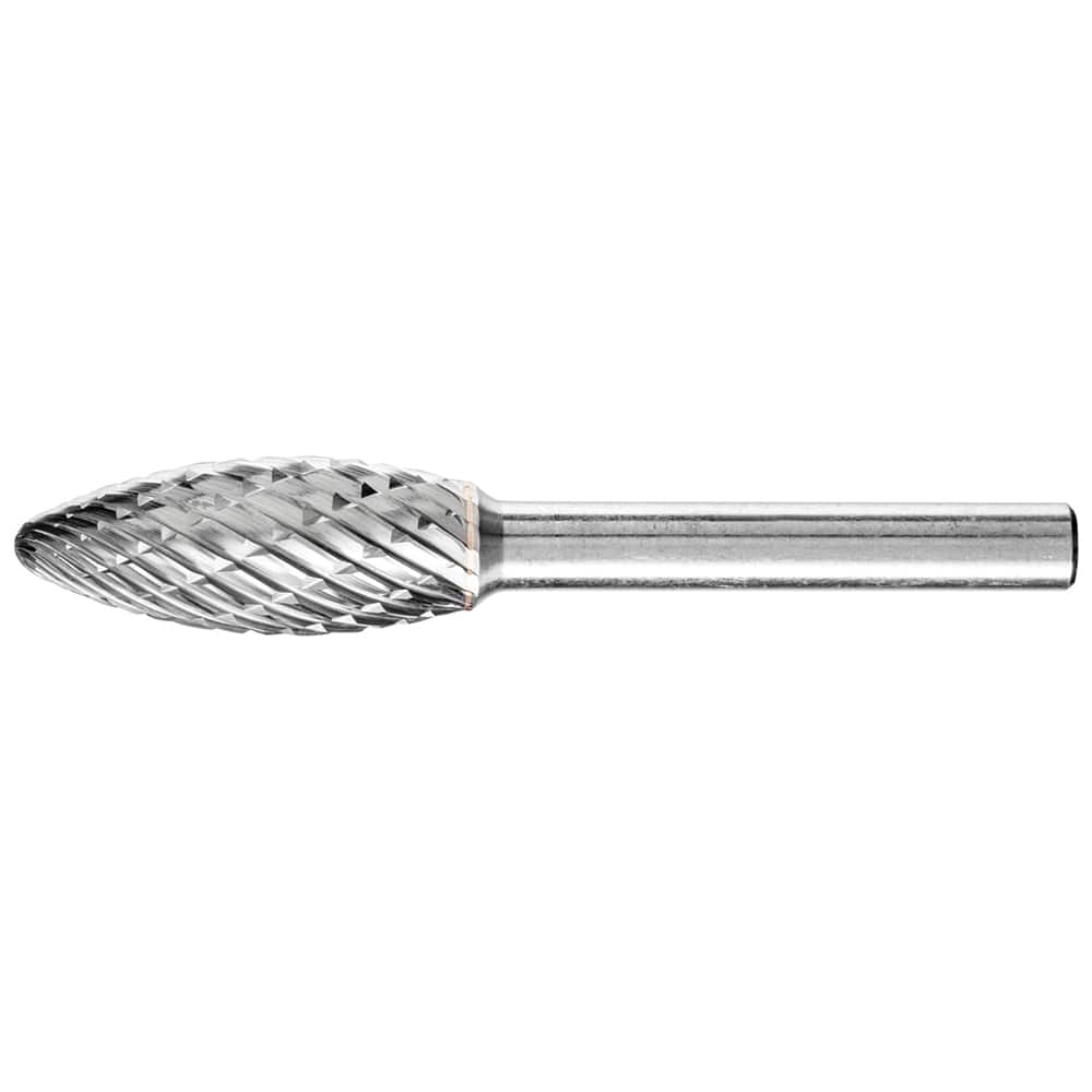 PFERD - SH-5, 1/2" Cut Diam, 1/4" Shank Diam, Carbide Diamond Pattern Flame Burr - Exact Tooling