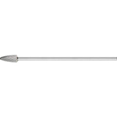 PFERD - SF-5L6, 1/2" Cut Diam, 1/4" Shank Diam, Carbide Double Cut Tree with Radius End Burr - Exact Tooling