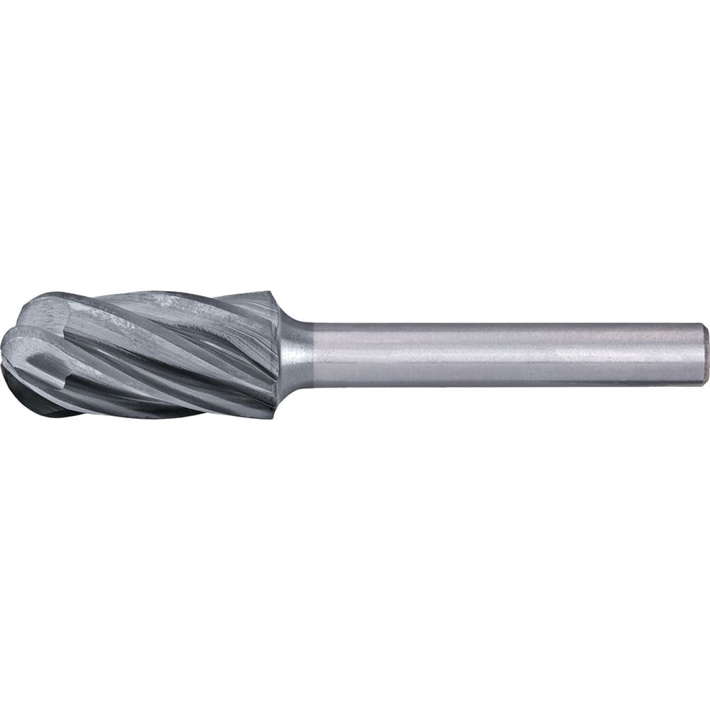 PFERD - SC-5, 1/2" Cut Diam, 1/4" Shank Diam, Carbide End Cut Aluma Cut Cylinder with Radius End Burr - Exact Tooling