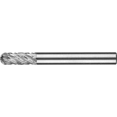 PFERD - SC-1, 1/4" Cut Diam, 1/4" Shank Diam, Carbide End Cut Diamond Pattern Cylinder with Radius End Burr - Exact Tooling