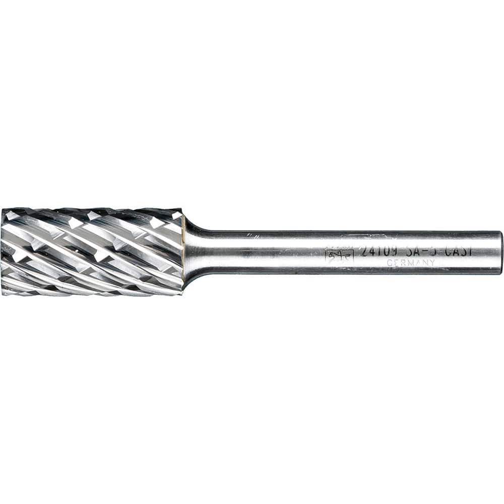 PFERD - SA-5, 1/2" Cut Diam, 1/4" Shank Diam, Carbide No End Cut Diamond Pattern Cylinder Burr - Exact Tooling