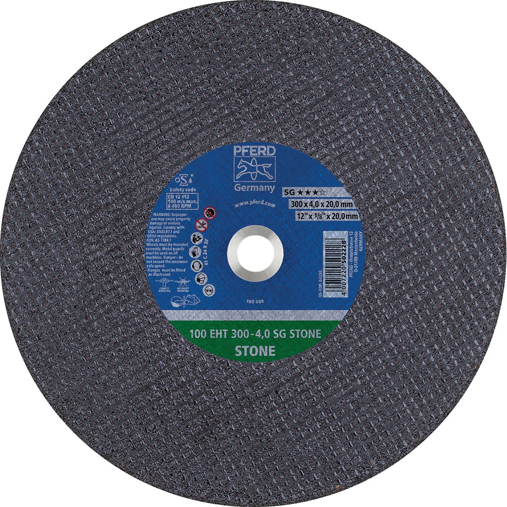 PFERD - Cutoff Wheels; Tool Compatibility: Angle Grinder ; Wheel Diameter (Inch): 12 ; Wheel Thickness (Inch): 1/8 ; Abrasive Material: Aluminum Oxide ; Maximum RPM: 6400.000 ; Grit: 24 - Exact Tooling