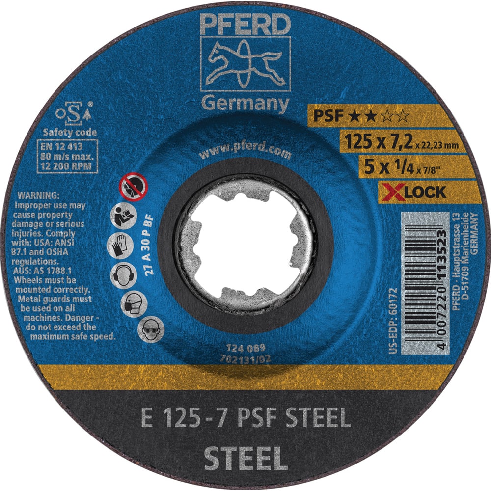 PFERD - Depressed-Center Wheels; Hole Size (Inch): 1/4 ; Connector Type: Arbor ; Wheel Type Number: Type 1 ; Abrasive Material: Aluminum Oxide ; Maximum RPM: 12200.000 ; Grit: 24 - Exact Tooling