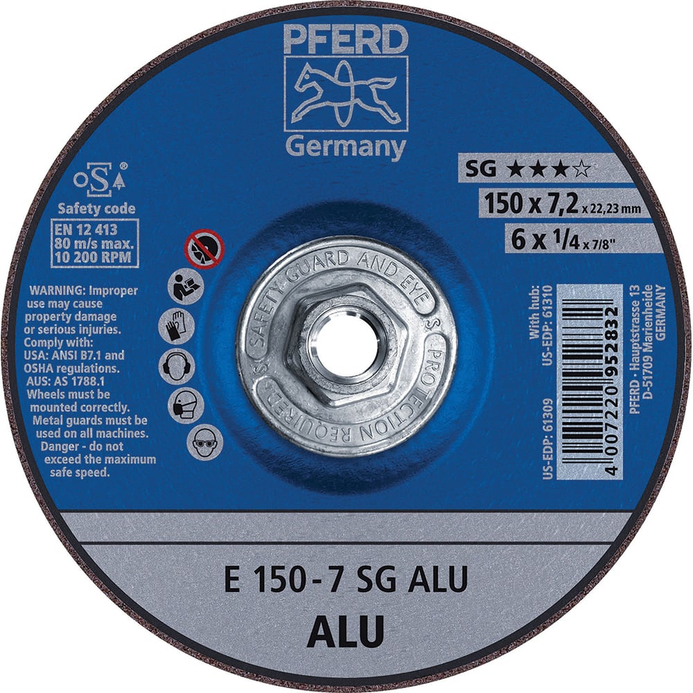 PFERD - Depressed-Center Wheels; Hole Thread Size: 5/8-11 ; Connector Type: Arbor ; Wheel Type Number: Type 27 ; Abrasive Material: Aluminum Oxide/Silicon Carbide ; Maximum RPM: 10200.000 ; Bond Type: Resinoid - Exact Tooling