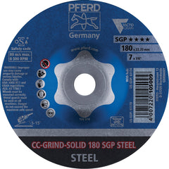PFERD - Depressed-Center Wheels; Hole Size (Inch): 7/8 ; Connector Type: Arbor ; Wheel Type Number: Type 1 ; Abrasive Material: Steel ; Maximum RPM: 8500.000 ; Tool Compatibility: Angle Grinders - Exact Tooling