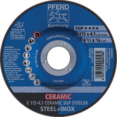 PFERD - Depressed-Center Wheels; Hole Size (Inch): 7/8 ; Connector Type: Arbor ; Wheel Type Number: Type 27 ; Abrasive Material: Ceramic Oxide ; Maximum RPM: 13300.000 ; Grit: 24 - Exact Tooling