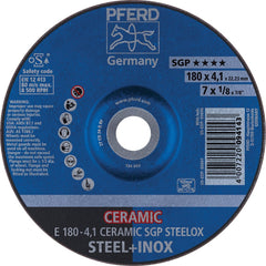 PFERD - Depressed-Center Wheels; Hole Size (Inch): 7/8 ; Connector Type: Arbor ; Wheel Type Number: Type 27 ; Abrasive Material: Ceramic Oxide ; Maximum RPM: 8500.000 ; Grit: 24 - Exact Tooling