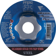 PFERD - Depressed-Center Wheels; Hole Size (Inch): 7/8 ; Connector Type: Arbor ; Wheel Type Number: Type 1 ; Abrasive Material: Steel ; Maximum RPM: 13300.000 ; Tool Compatibility: Angle Grinders - Exact Tooling