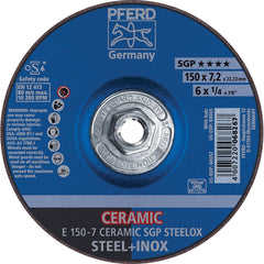 PFERD - Depressed-Center Wheels; Hole Thread Size: 5/8-11 ; Connector Type: Arbor ; Wheel Type Number: Type 27 ; Abrasive Material: Ceramic Oxide ; Maximum RPM: 10200.000 ; Grit: 24 - Exact Tooling