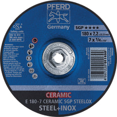 PFERD - Depressed-Center Wheels; Hole Thread Size: 5/8-11 ; Connector Type: Arbor ; Wheel Type Number: Type 27 ; Abrasive Material: Ceramic Oxide ; Maximum RPM: 8500.000 ; Grit: 24 - Exact Tooling