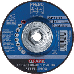 PFERD - Depressed-Center Wheels; Hole Thread Size: 5/8-11 ; Connector Type: Arbor ; Wheel Type Number: Type 27 ; Abrasive Material: Ceramic Oxide ; Maximum RPM: 13300.000 ; Grit: 24 - Exact Tooling