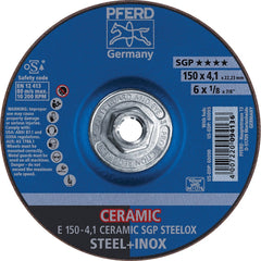 PFERD - Depressed-Center Wheels; Hole Thread Size: 5/8-11 ; Connector Type: Arbor ; Wheel Type Number: Type 27 ; Abrasive Material: Ceramic Oxide ; Maximum RPM: 10200.000 ; Grit: 24 - Exact Tooling