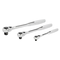 Powerbuilt - Ratchets; Tool Type: Ratchet Set ; Drive Size (Inch): 1/4, 3/8, 1/2 ; Head Shape: Pear ; Head Features: Compact ; Finish/Coating: Chrome Vanadium; Chrome Plated ; Number of Gear Teeth: 72 - Exact Tooling