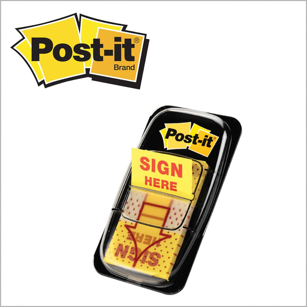 3M - Self-Stick Page Flags; Style: Sign Here Flag ; Color: Yellow ; Size: 0.47 x 1.7 - Exact Tooling