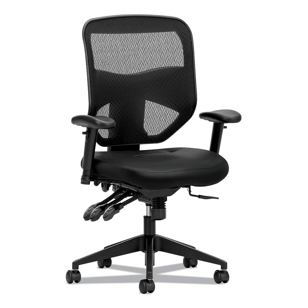 Basyx - Swivel & Adjustable Office Chairs; Type: Task Chair ; Color: Black ; Seat Material: SofThread Leather ; Height Range (Inch): 41 - Exact Tooling
