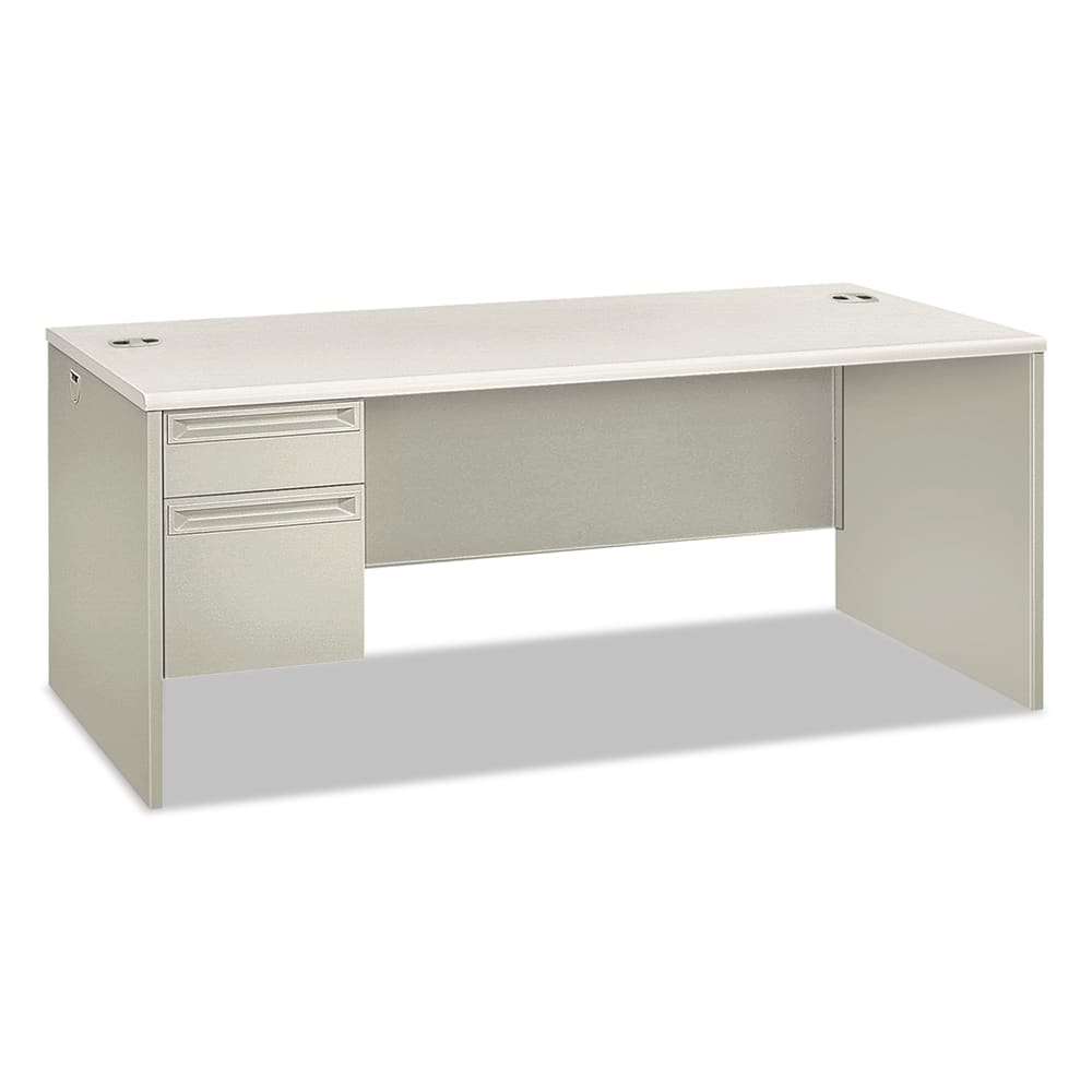 Hon - Office Desks; Type: Single Pedestal w/Left Hand Return ; Center Draw: No ; Color: Silver Mesh; Light Gray ; Material: Steel Base; Laminate Worksurface ; Width (Inch): 72 ; Depth (Inch): 36 - Exact Tooling