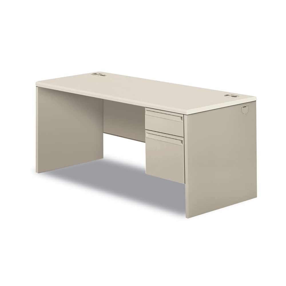 Hon - Office Desks; Type: Single Pedestal Desk ; Center Draw: No ; Color: Silver Mesh; Light Gray ; Material: Steel Base; Laminate Worksurface ; Width (Inch): 66 ; Depth (Inch): 30 - Exact Tooling