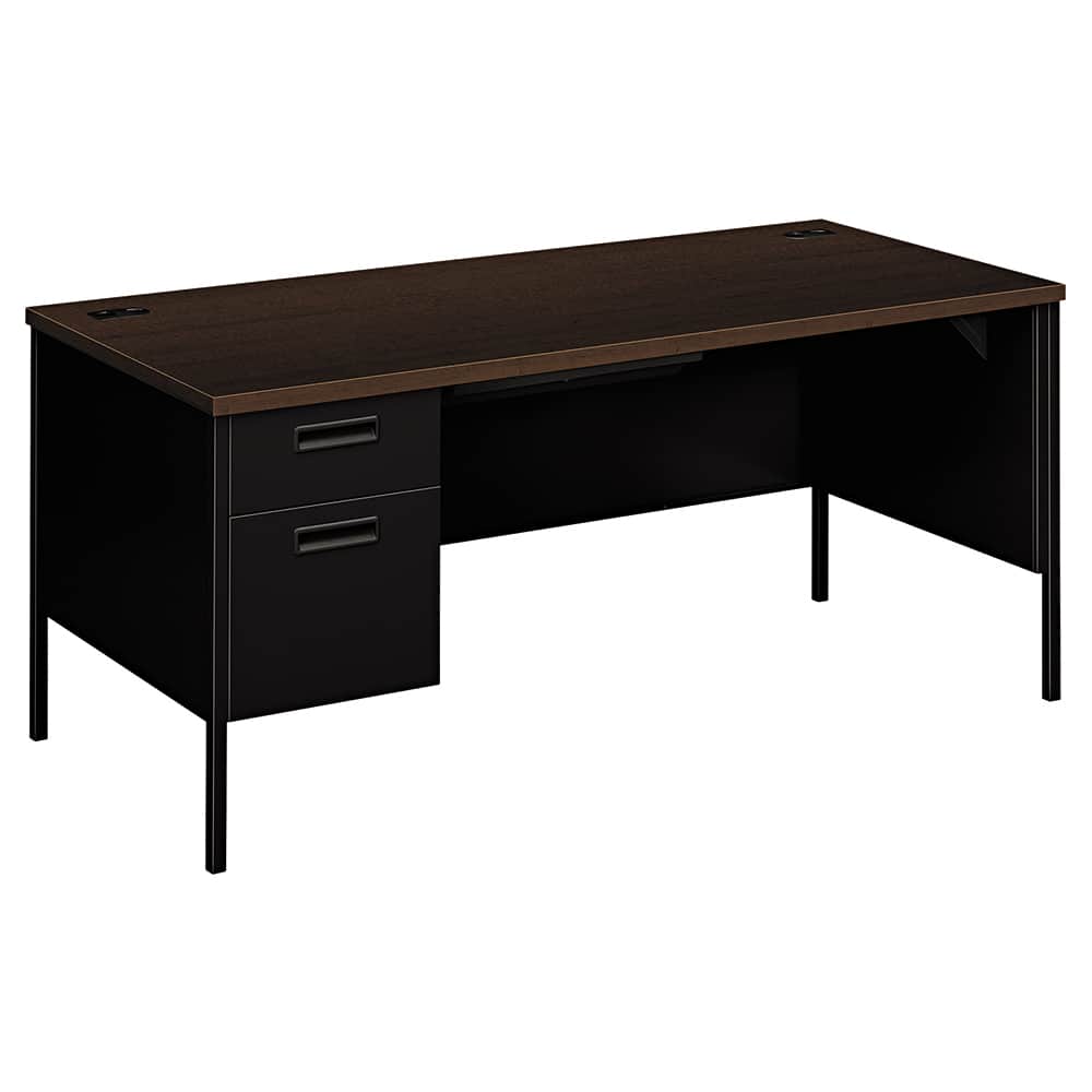 Hon - Office Desks; Type: Single Pedestal w/Left Hand Return ; Center Draw: No ; Color: Mocha ; Material: Steel Base; Laminate Worksurface ; Width (Inch): 66 ; Depth (Inch): 30 - Exact Tooling