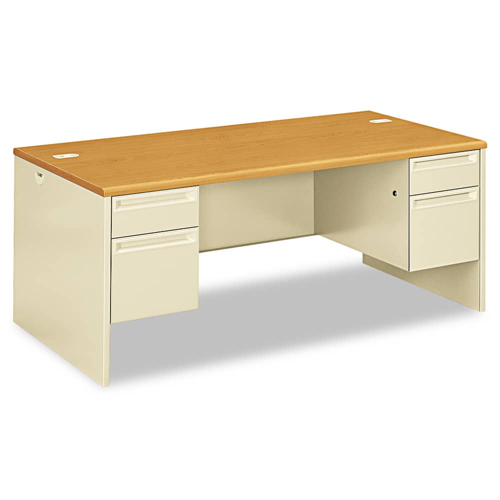 Hon - Office Desks; Type: Double Pedestal Desk ; Center Draw: No ; Color: Harvest; Putty ; Material: Steel Base; High-Pressure Laminate Worksurface ; Width (Inch): 72 ; Depth (Inch): 36 - Exact Tooling