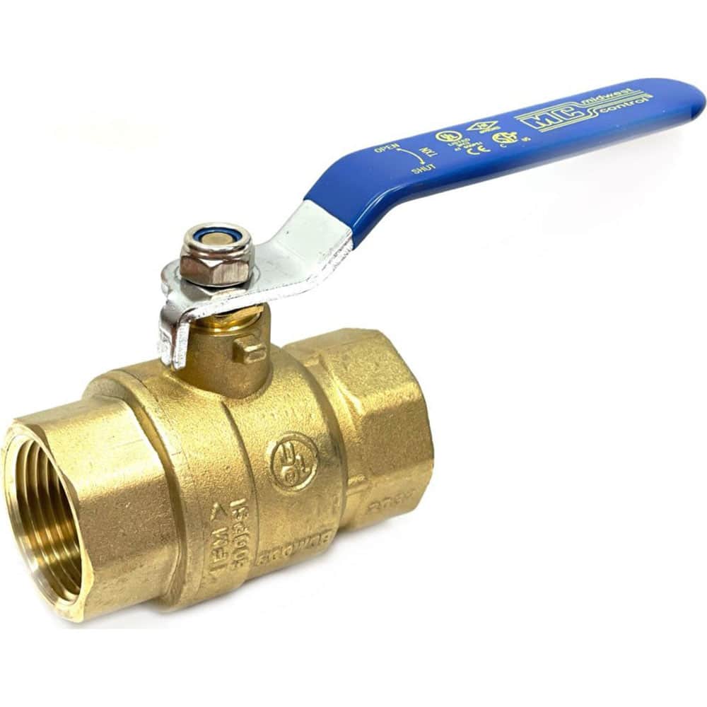 Standard Manual Ball Valve: 1-1/2″ Pipe, Full Port, Brass 2-Way Flow & In-Line, Female NPT, 600 psi WOG