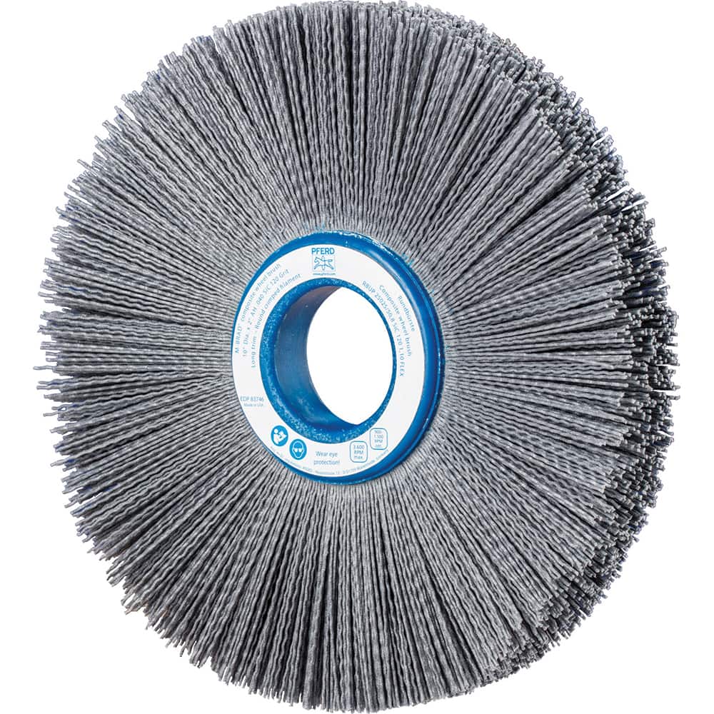 PFERD - Wheel Brushes; Outside Diameter (Inch): 10 ; Wire Type: Crimped; Round ; Fill Material: Nylon; Silicon Carbide ; Trim Length (Inch): 2-3/4 ; Filament Wire Diameter Range: 0.0300 & Above ; Maximum RPM: 3600.000 - Exact Tooling