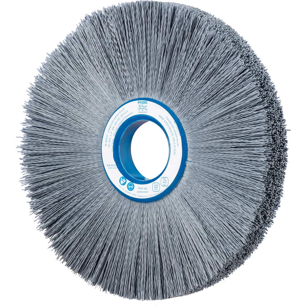 PFERD - Wheel Brushes; Outside Diameter (Inch): 10 ; Wire Type: Crimped; Round ; Fill Material: Nylon; Silicon Carbide ; Trim Length (Inch): 2-3/4 ; Filament Wire Diameter Range: 0.0200-0.0299 ; Maximum RPM: 3600.000 - Exact Tooling
