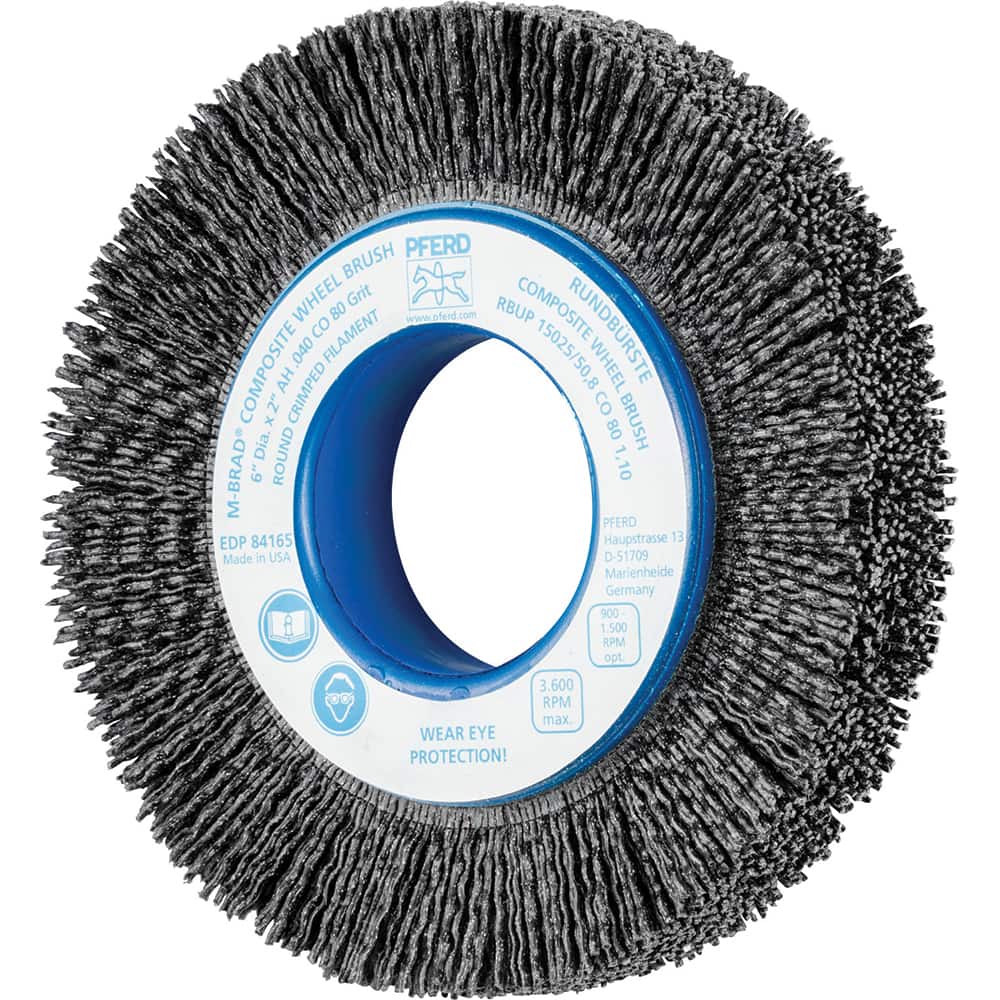 PFERD - Wheel Brushes; Outside Diameter (Inch): 6 ; Wire Type: Crimped; Round ; Fill Material: Nylon; Ceramic ; Trim Length (Inch): 1-1/4 ; Filament Wire Diameter Range: 0.0300 & Above ; Maximum RPM: 3600.000 - Exact Tooling
