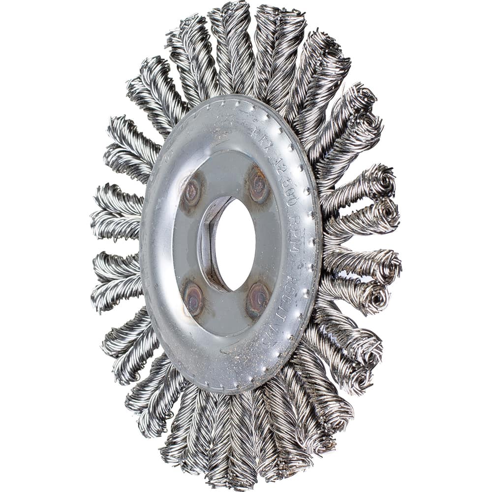 PFERD - Wheel Brushes; Outside Diameter (Inch): 4-1/2 ; Wire Type: Knotted ; Fill Material: Stainless Steel ; Trim Length (Inch): 7/8 ; Filament Wire Diameter Range: 0.0200-0.0299 ; Maximum RPM: 12500.000 - Exact Tooling