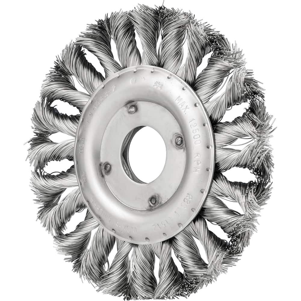 PFERD - Wheel Brushes; Outside Diameter (Inch): 4-1/2 ; Wire Type: Knotted ; Fill Material: Stainless Steel ; Trim Length (Inch): 7/8 ; Filament Wire Diameter Range: 0.0100-0.0199 ; Maximum RPM: 12500.000 - Exact Tooling