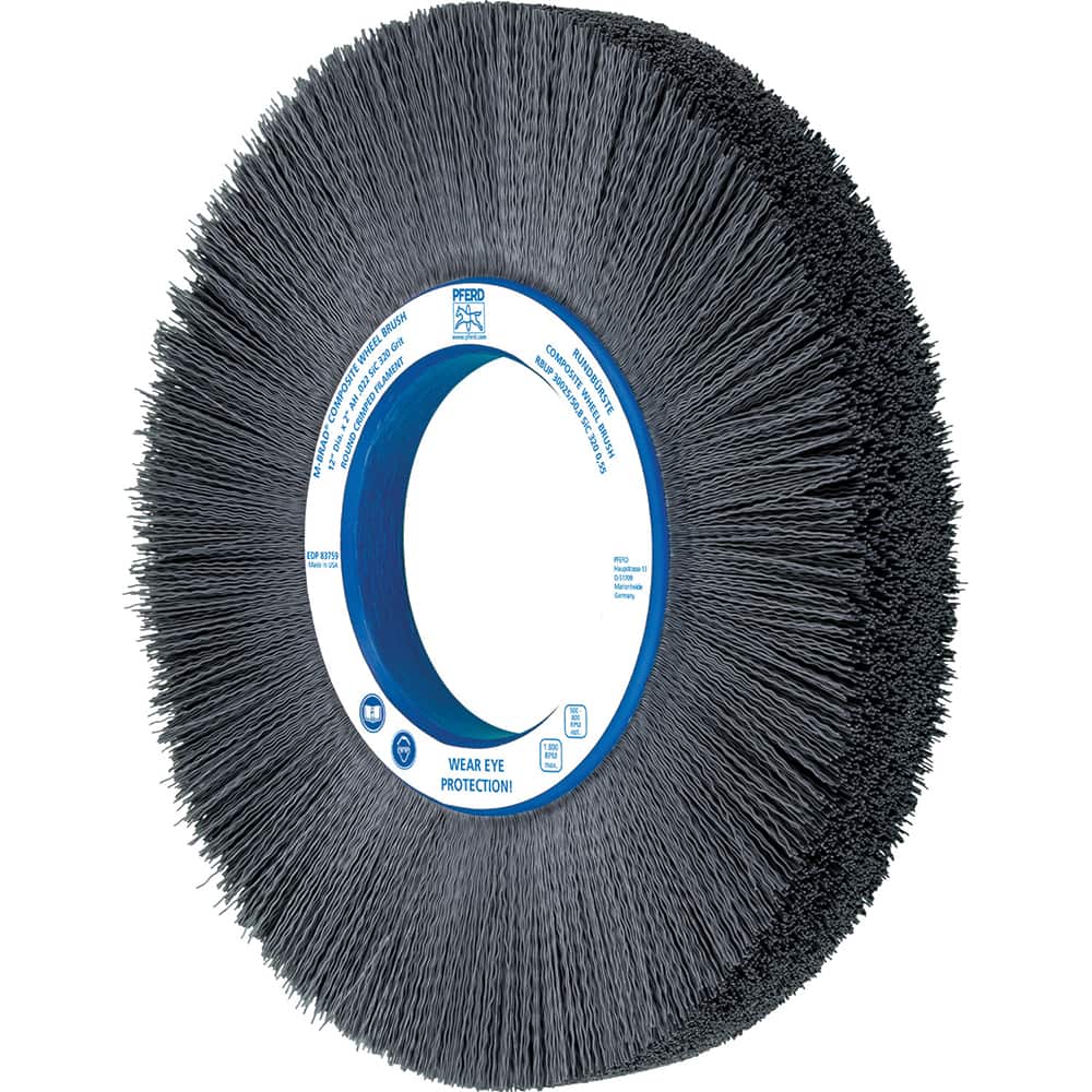 PFERD - Wheel Brushes; Outside Diameter (Inch): 12 ; Wire Type: Rectangular ; Fill Material: Nylon; Silicon Carbide ; Trim Length (Inch): 3 ; Filament Wire Diameter Range: 0.0200-0.0299 ; Maximum RPM: 1800.000 - Exact Tooling