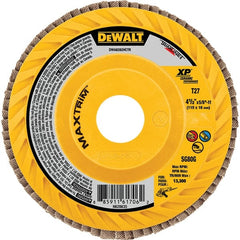 DeWALT - 80 Grit, 5" Disc Diam, Type 27 Ceramic Flap Disc - 12,200 Max RPM, Poly Cotton Backing, Arbor Attaching System, Coated - Exact Tooling