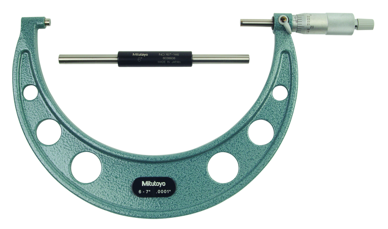 6 - 7'' Measuring Range - .0001 Graduation - Ratchet Thimble - Carbide Face - Outside Micrometer - Exact Tooling