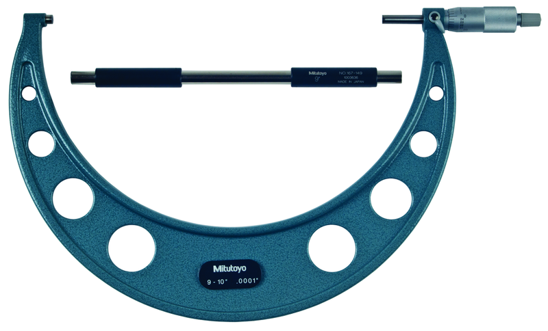 9 - 10'' Measuring Range - .0001 Graduation - Ratchet Thimble - Carbide Face - Outside Micrometer - Exact Tooling