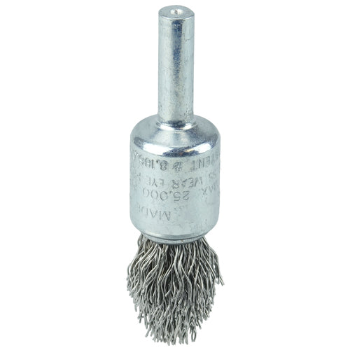 1/2″ Controlled Flare Crimped Wire End Brush, .014″ Stainless Steel Fill - Exact Tooling