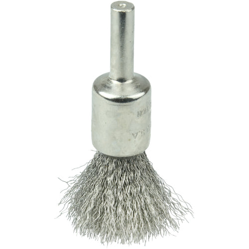 1/2″ Nickel-Plated Cup End Brush, .0104″ Stainless Steel Crimped Wire Fill - Exact Tooling