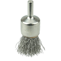 3/4″ Nickel-Plated Cup End Brush, .014″ Stainless Steel Crimped Wire Fill - Exact Tooling