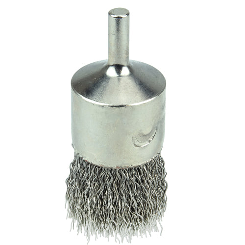 1″ Nickel-Plated Cup End Brush, .014″ Stainless Steel Crimped Wire Fill - Exact Tooling