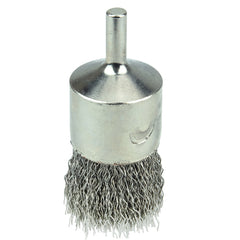 1″ Nickel-Plated Cup End Brush, .014″ Stainless Steel Crimped Wire Fill - Exact Tooling